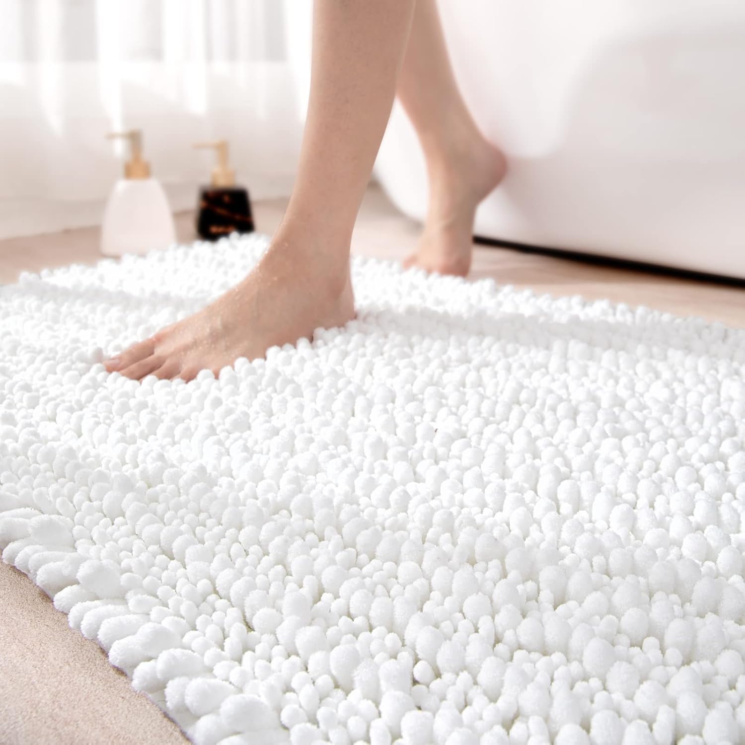 DEXI Chenille Bath Mat, Non Slip Thick Bathroom Mat, Absorbent and Soft Bath Rug...
