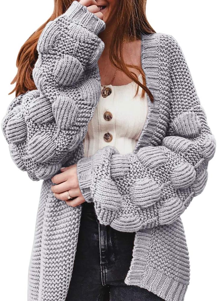 FERBIA Women Oversized Cardigan Knitted Cute Chunky Sweaters Wrap Long Fall Pom...