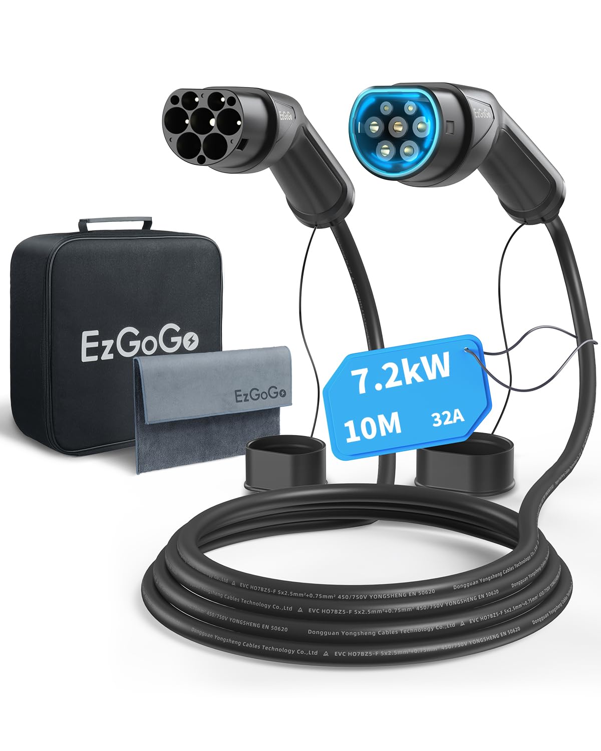 EzGoGo Type 2 Charging Cable, 32A / 7.2kW / 1 Phase / 10 Meter/Mode 3, Type 2 to...