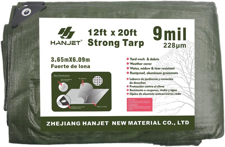Thick Camping Tarp 12' x 20' 9-mil Shelter Waterproof Tarps for Boat Pool Green...