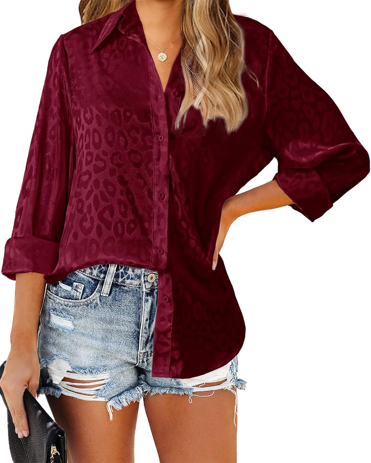 BTFBM Button Down Satin Blouses for Women Dressy Casual Lapel V Neck Long Sleeve...