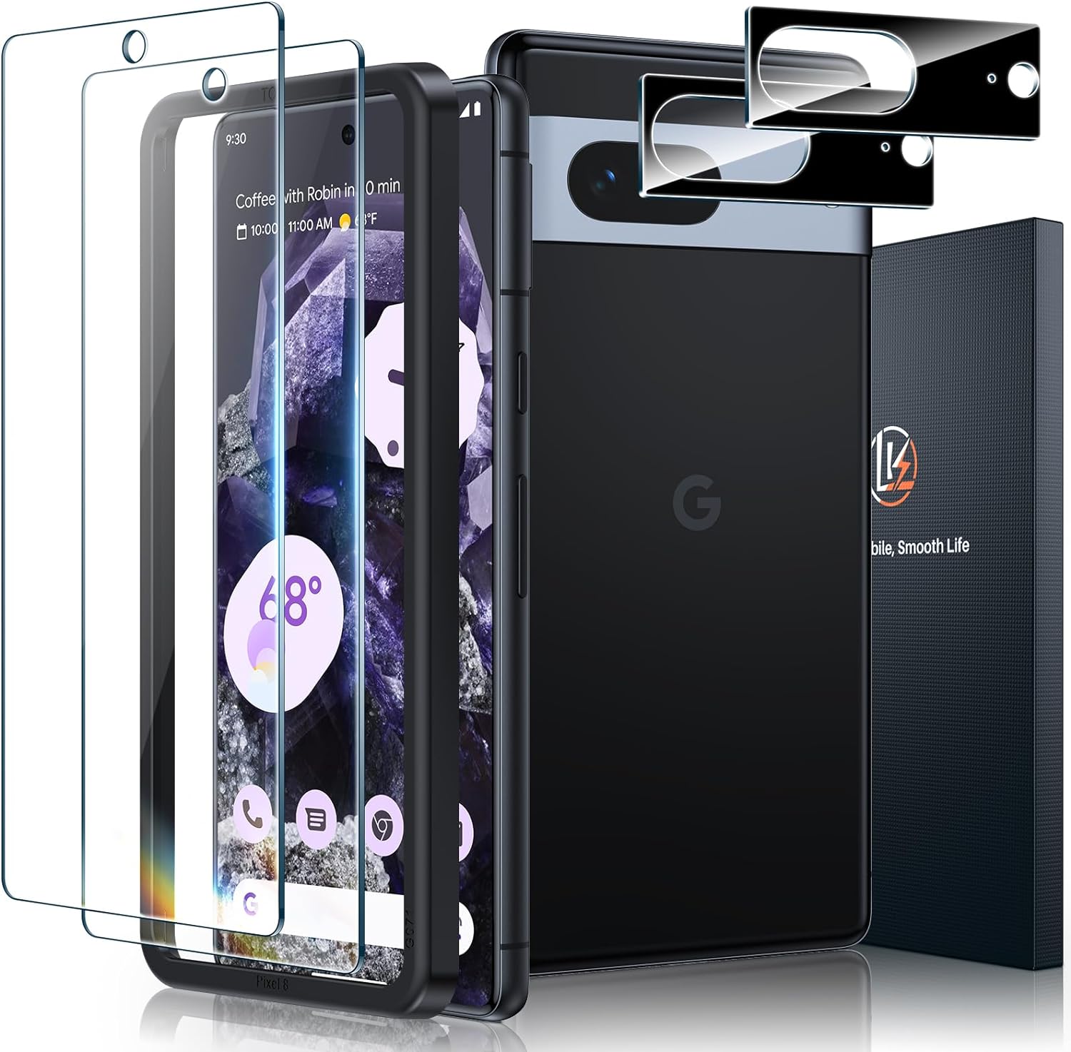 LK 2 Pack for Google Pixel 8 Screen Protector with 2 Pack Camera Lens Protector,...