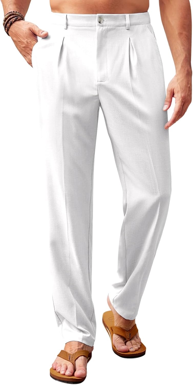 Runcati Mens Casual Pants Elastic Waist Lightweight Loose Fit Pleated Slacks Sum...