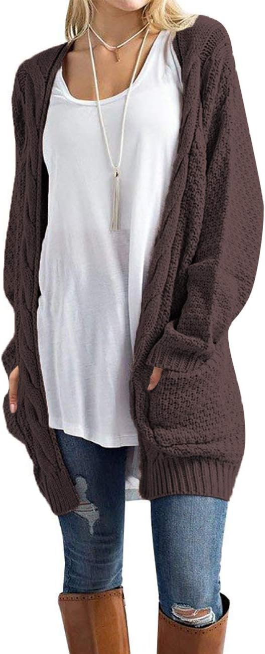 Traleubie Women's Open Front Long Sleeve Boho Boyfriend Knit Chunky Cardigan Swe...