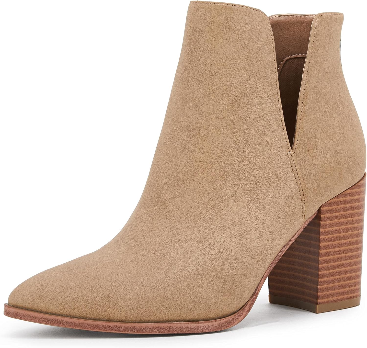 SERAIH Womens Pointed Toe Ankle Booties Stacked Mid Block Heel Cutout Back Zippe...
