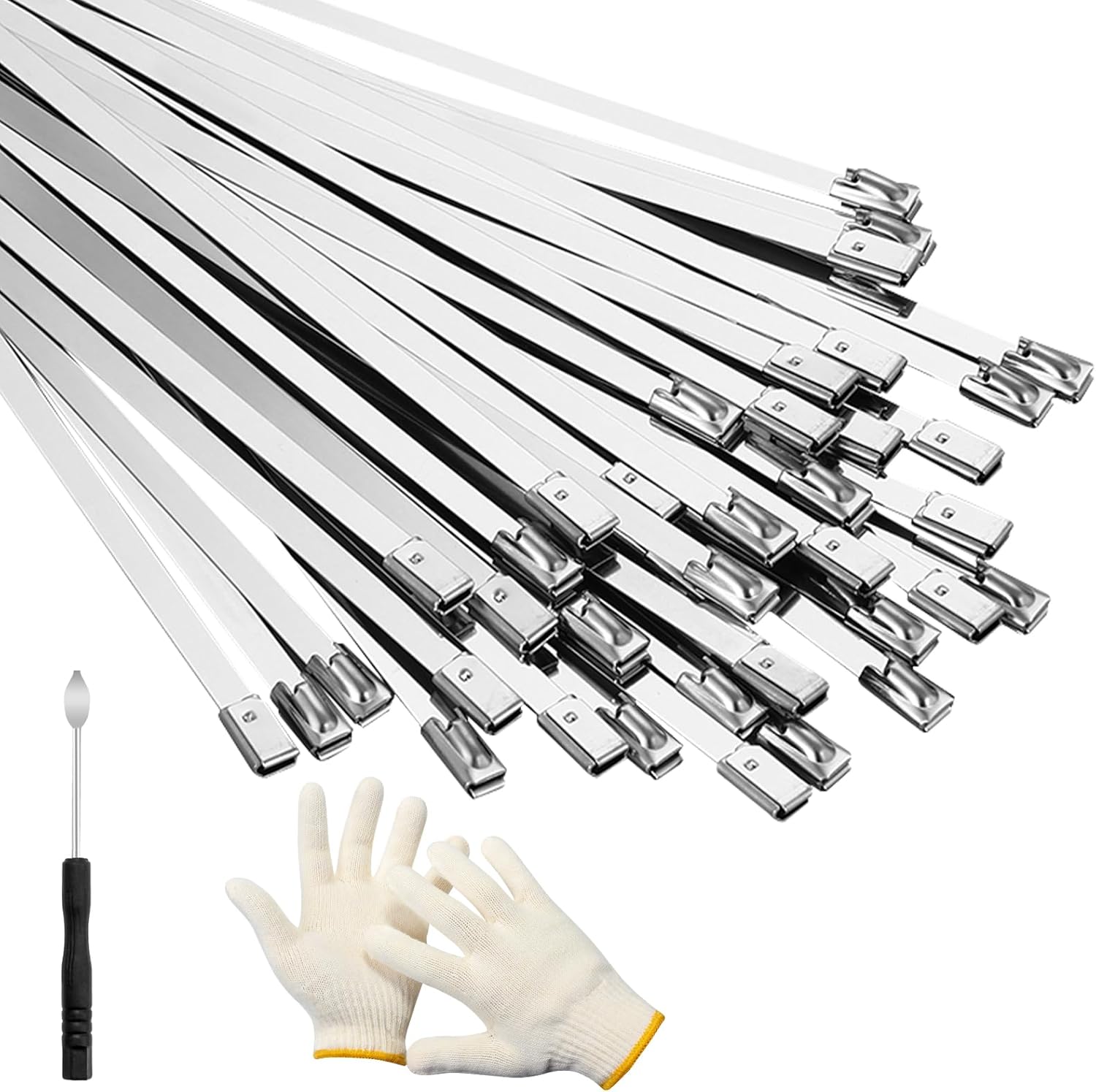 OneLeaf Metal Zip Ties Heavy Duty Outdoor, 100pcs 9.8" 304 Stainless Steel Zip T...