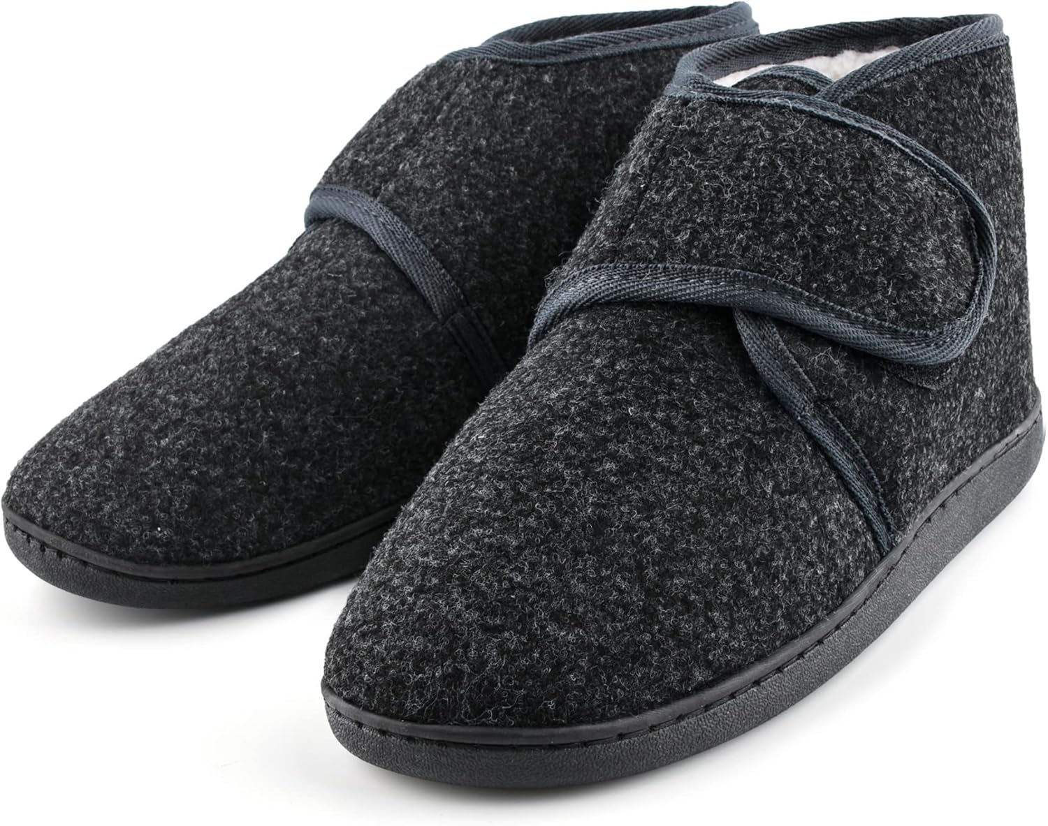 TIESTRA Mens Slipper Boots Warm Felt Slippers Wide Fit Winter Cosy Fur House Sho...