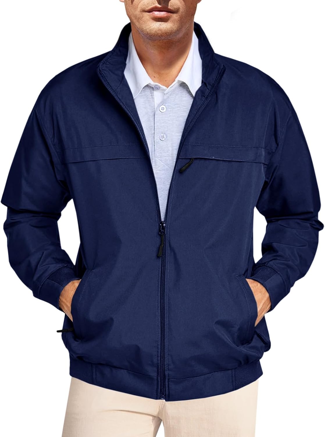 Runcati Men's Lightweight Full Zip Jackets Golf Stand Collar Bomber Jacket Casua...