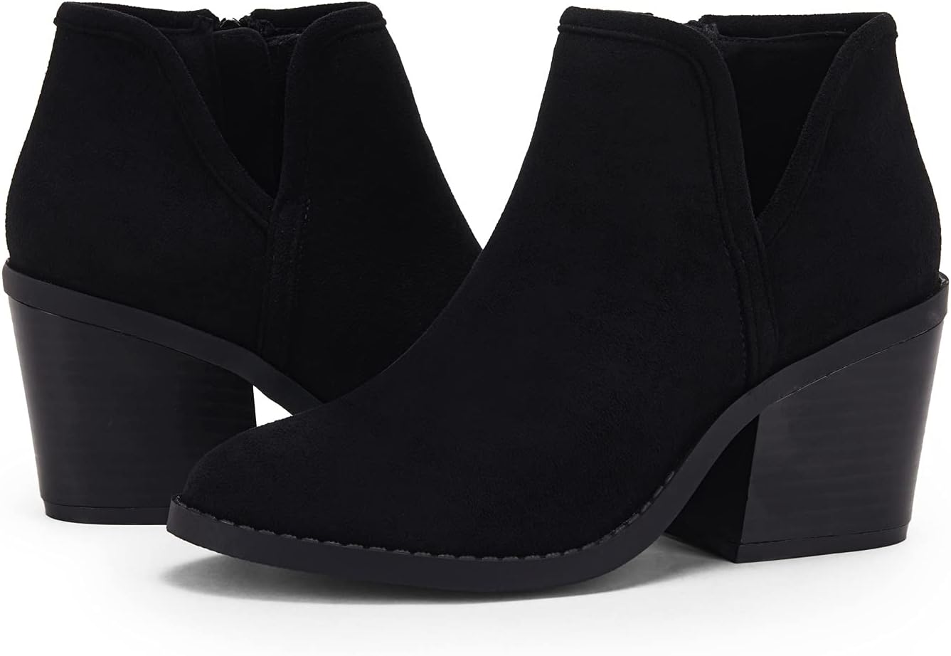 PiePieBuy Womens Ankle Boots Chunky Stacked Heel Slip on Shoes Faux Suede Side Z...