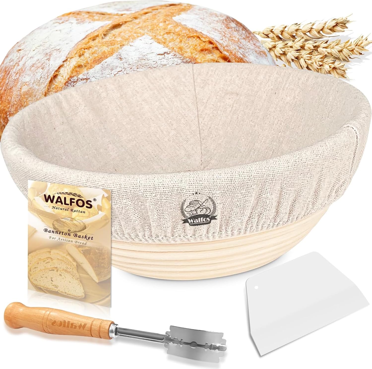 Walfos Round Banneton Proofing Basket Se t9"/23cm - French Style Sourdough Bread...
