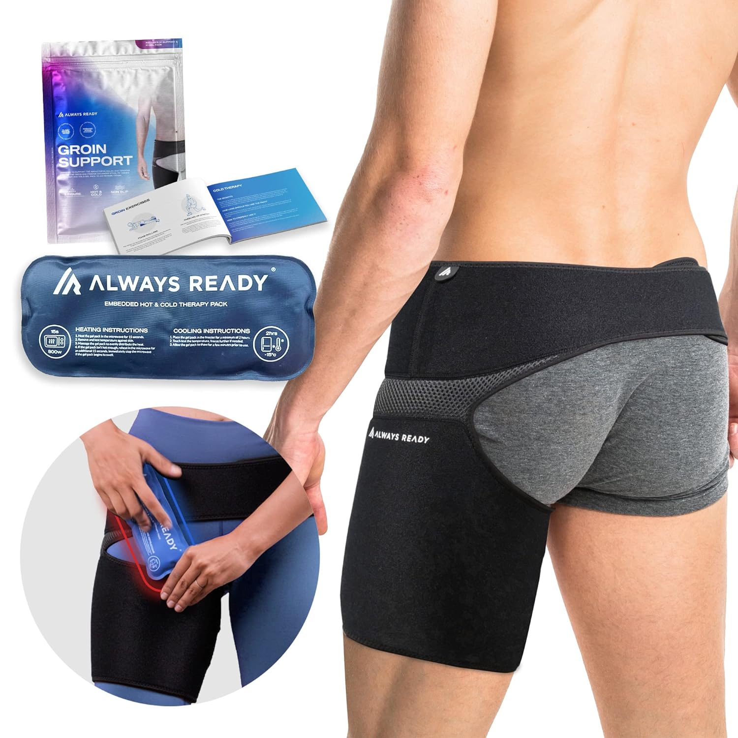 Always Ready Groin Support with Hot & Cold Gel Pack for Thigh, Hip, Hamstring, S...