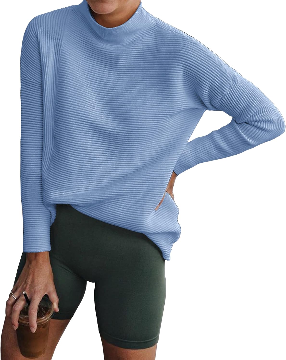 BTFBM Women Cozy Long Sleeve Mock Neck Fashion Sweaters Soft Solid Color Ribbed...