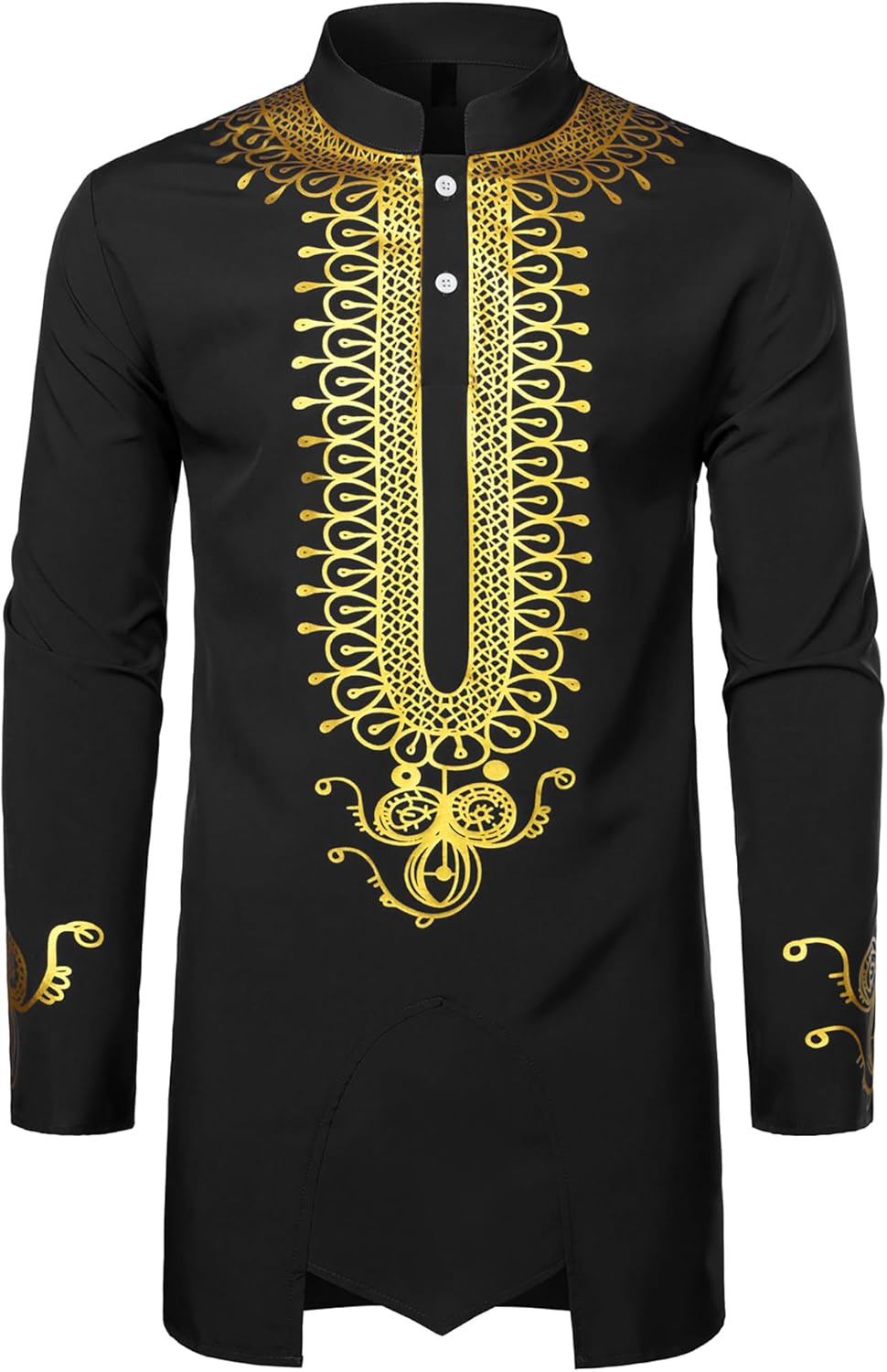 ZEROYAA Men's Traditional African Long Sleeve Dashiki Shiny Pattern Printed Dazz...