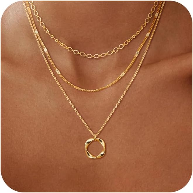 Layered Gold Necklaces for Women, Stackable Dainty 14K Real Gold Plated/Silver C...