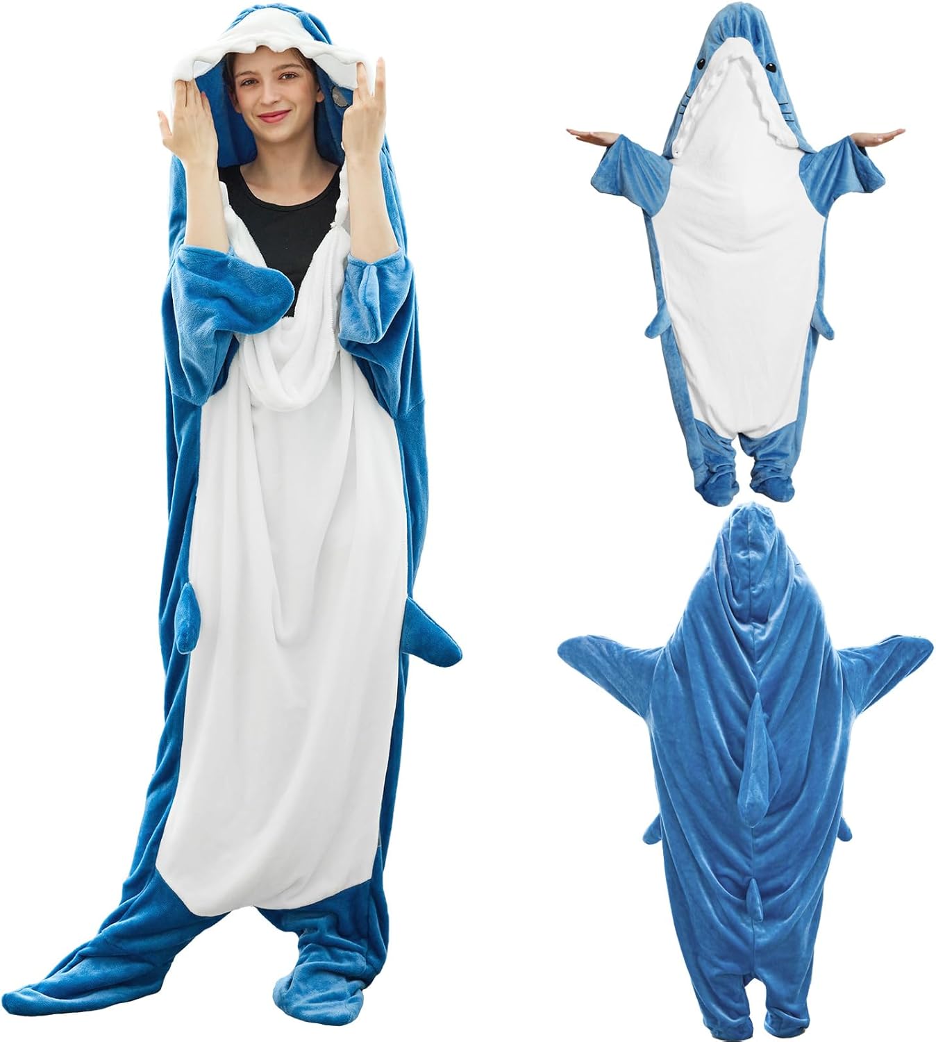Bcareself Shark Blanket Adult Kid Hoodie Onesie, Wearable Shark Blanket, Soft Co...
