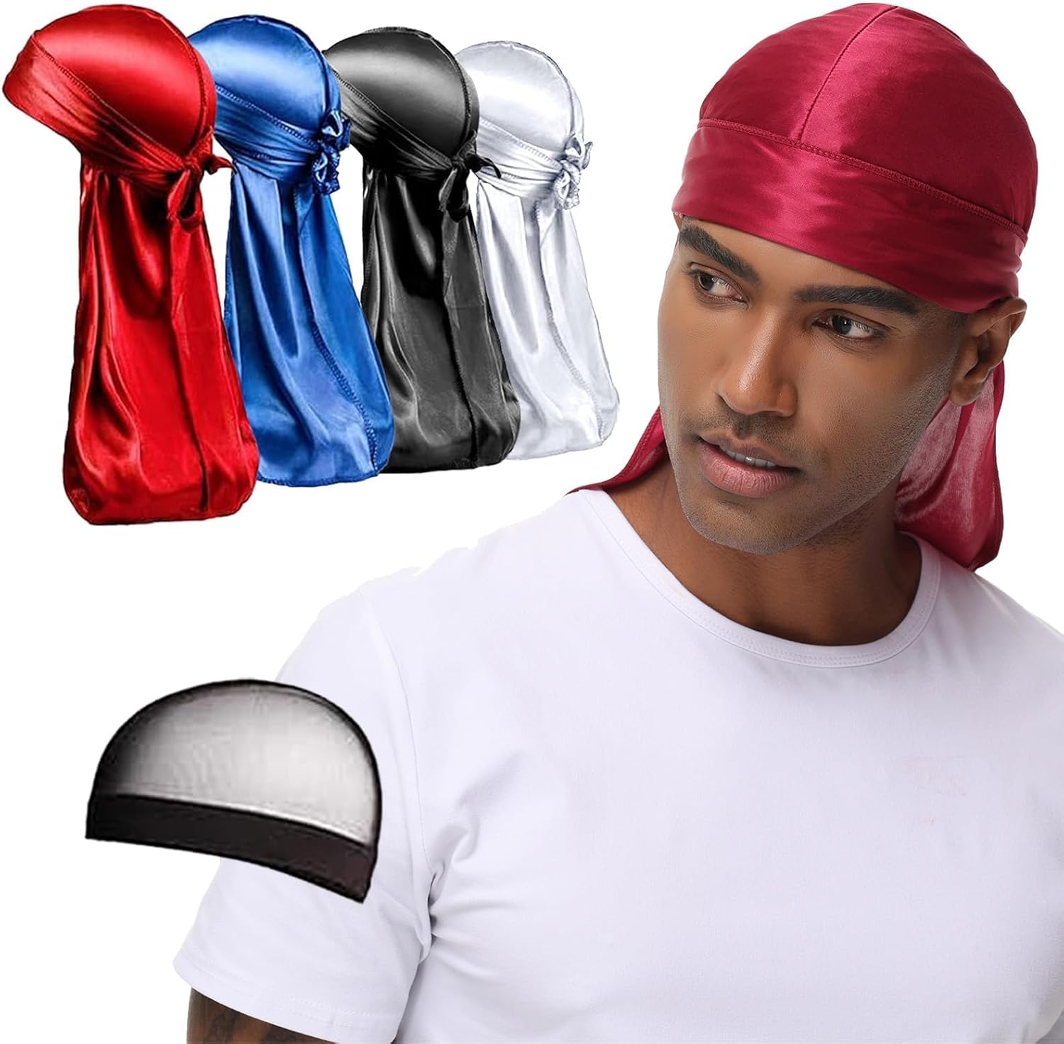 Selalu 4PCS Satin Durags for Men Women Waves, Silky Durags, Silk Durag Pack with...