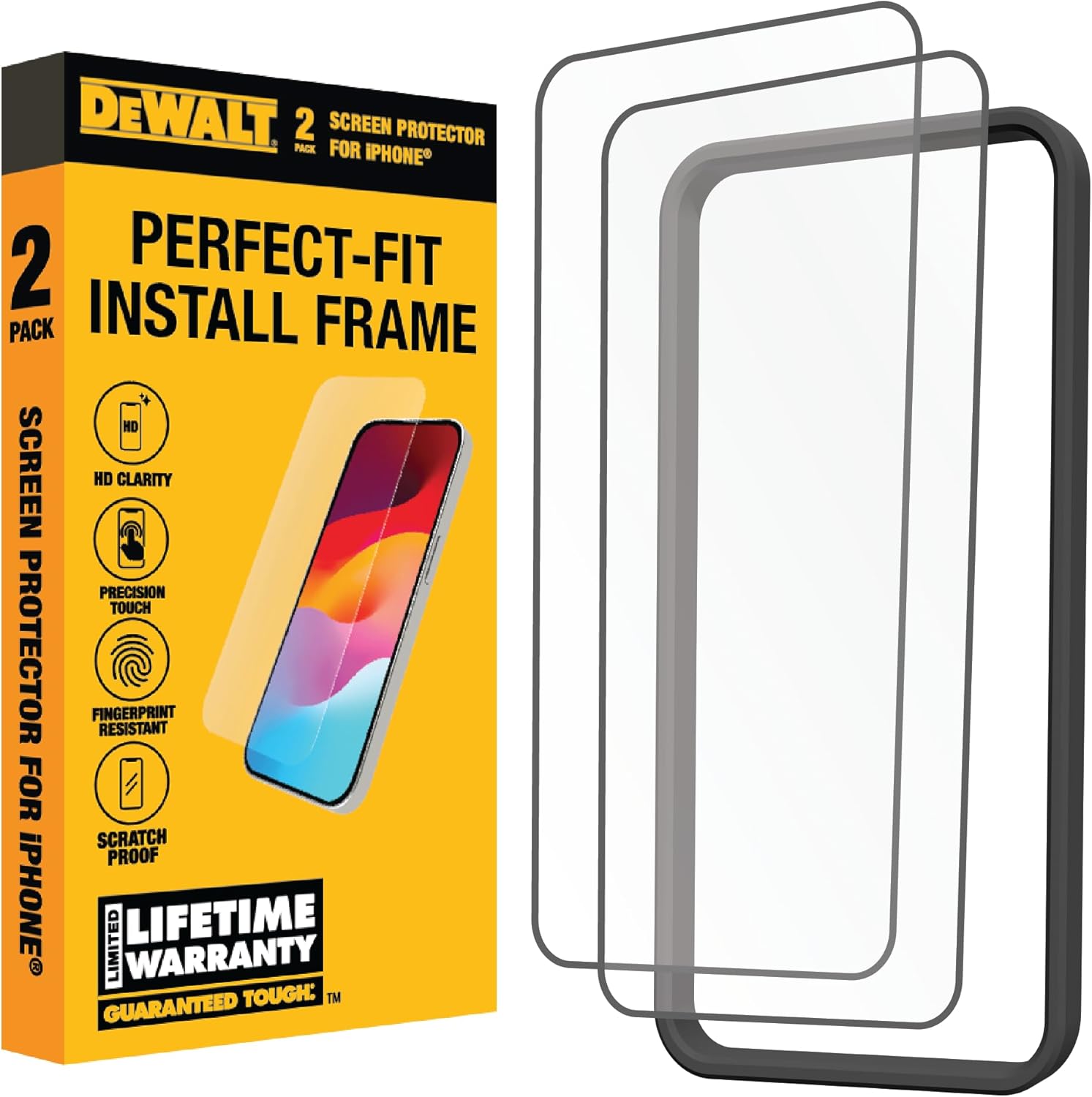 DEWALT Glass Screen Protector for iPhone — Apple Compatible Tempered Glass Scree...