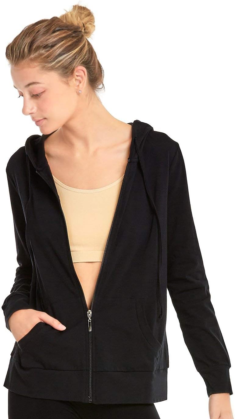 Women's Thin Cotton Zip Up Hoodie Jacket Large Black