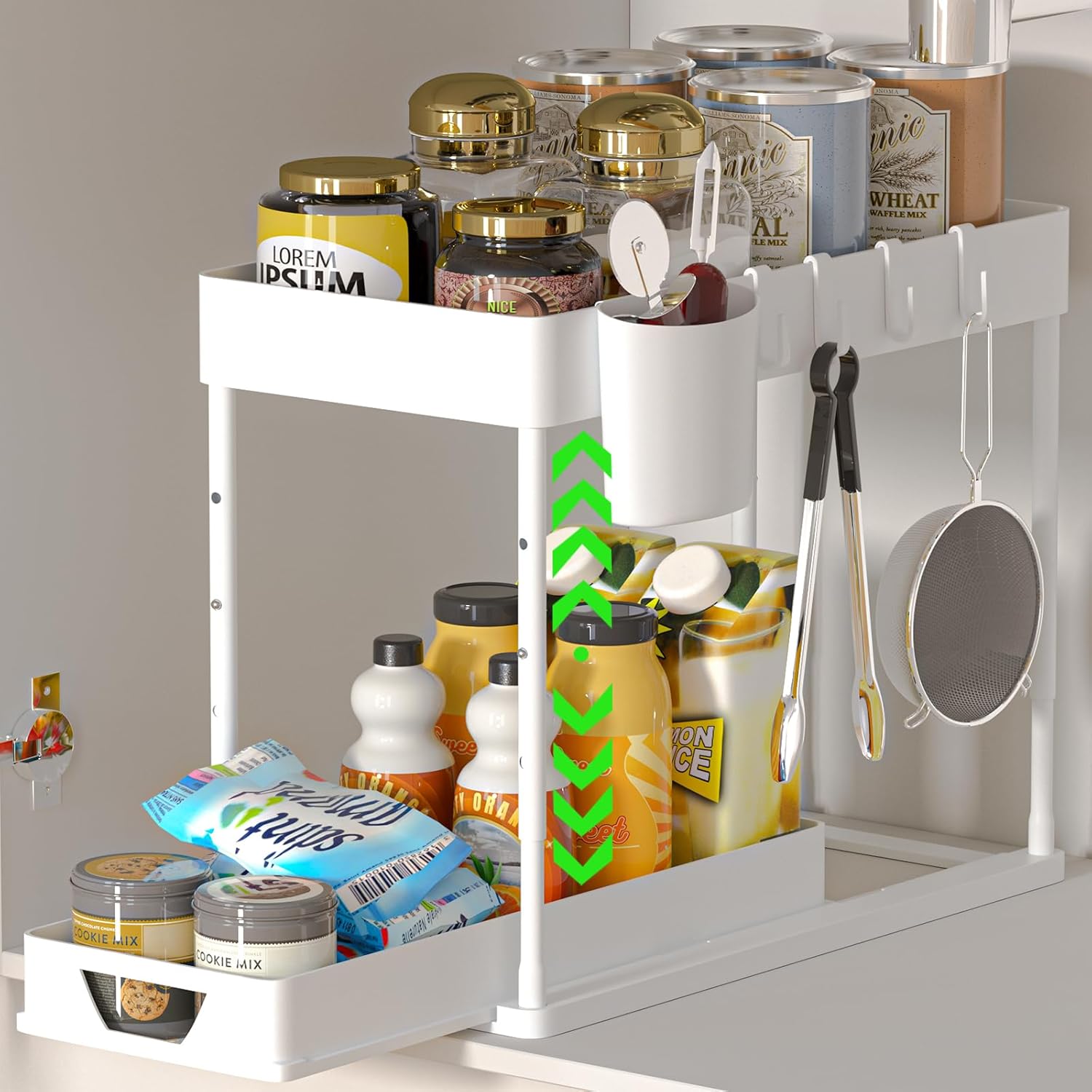 HI NINGER Under sink shelf pull-out cabinet organiser under the sink, 2-tier cab...