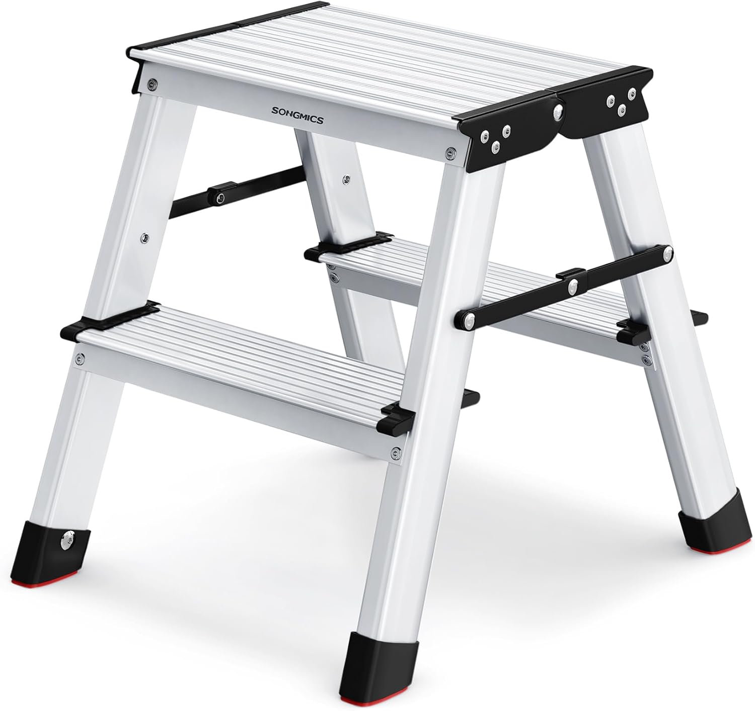 SONGMICS Ladder, 2 Step Ladder, Aluminium Ladder with 2 Non-Slip Steps, Multi-Pu...