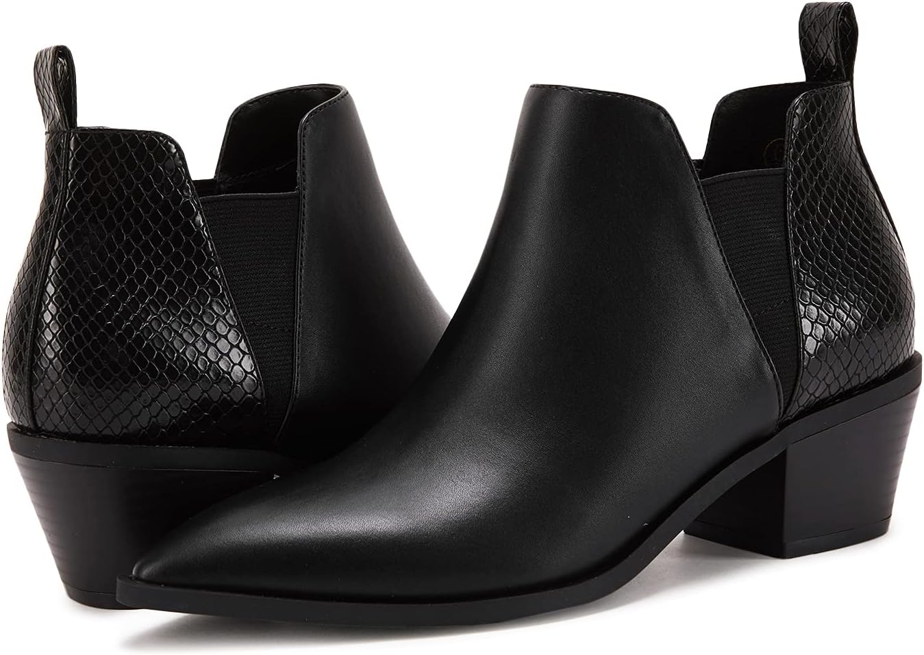 Minshluu Booties for Women Stacked Chunky Heel Ankle Boots Slip on Western Low H...