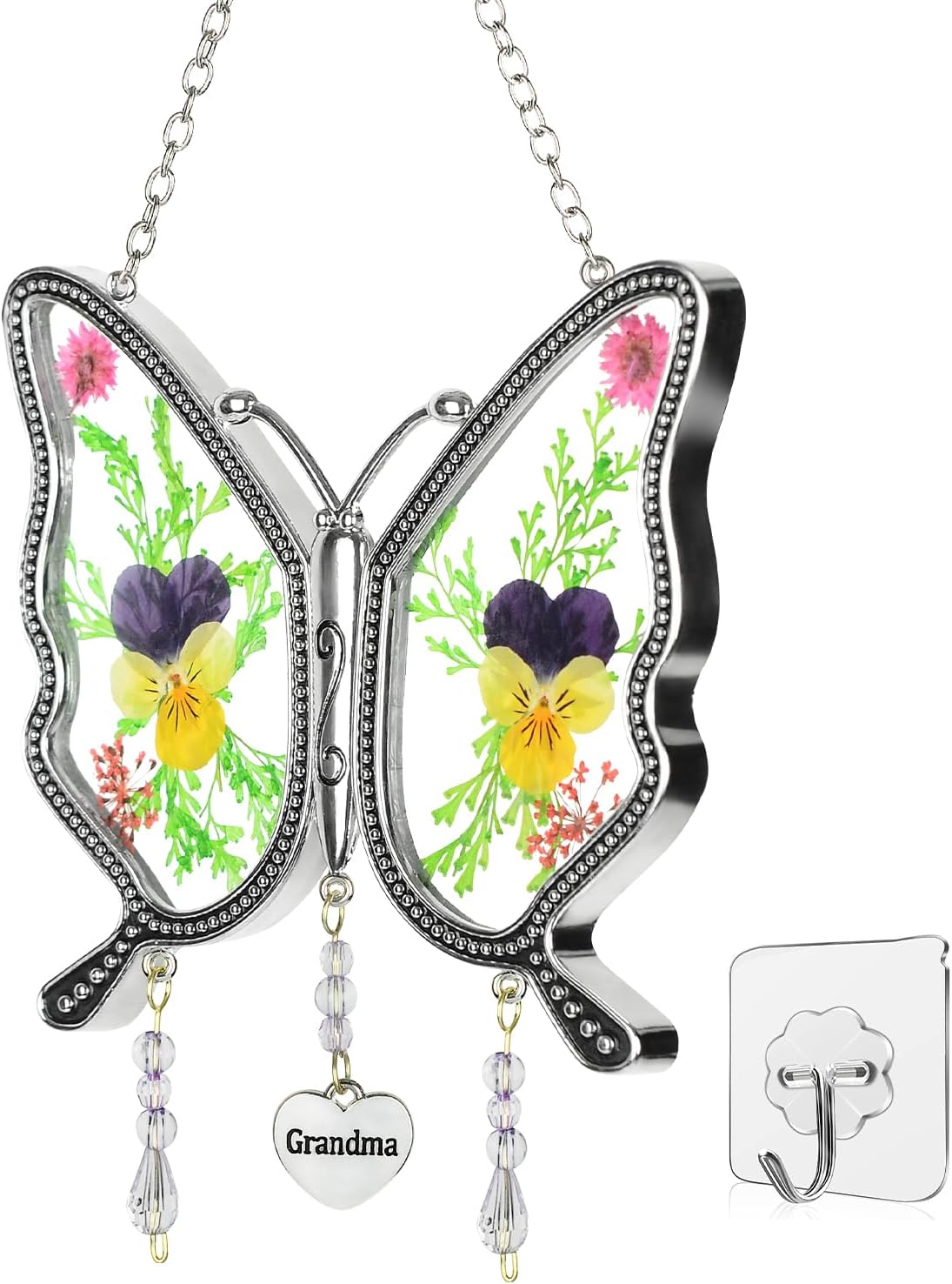 Gifts for Grandma Butterfly Suncatcher with Real Flowers Handmade Butterfly Wind...