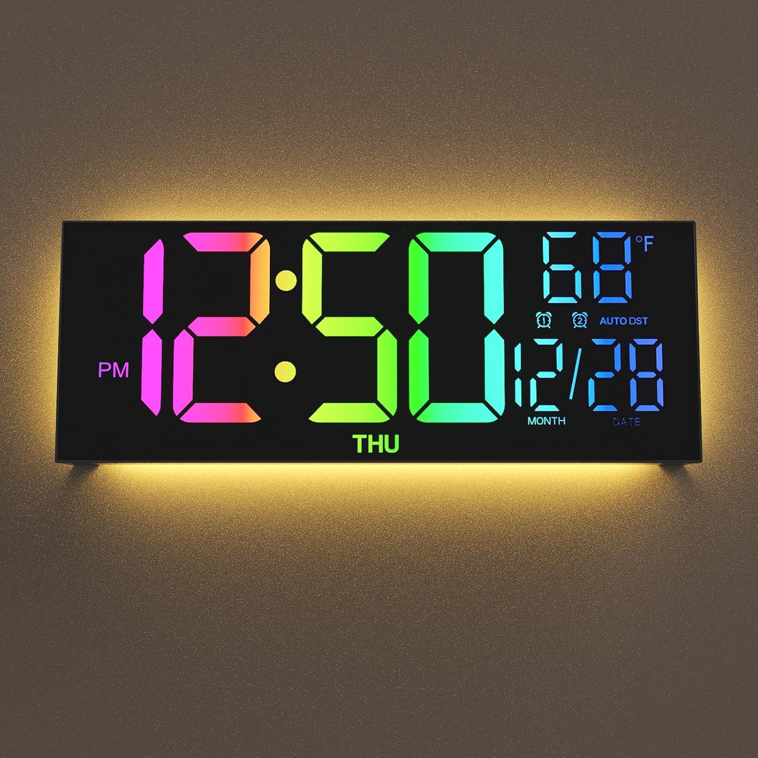 Digital Wall Clock Large Display, 13" Large Digital Wall Clock with RGB Color Re...