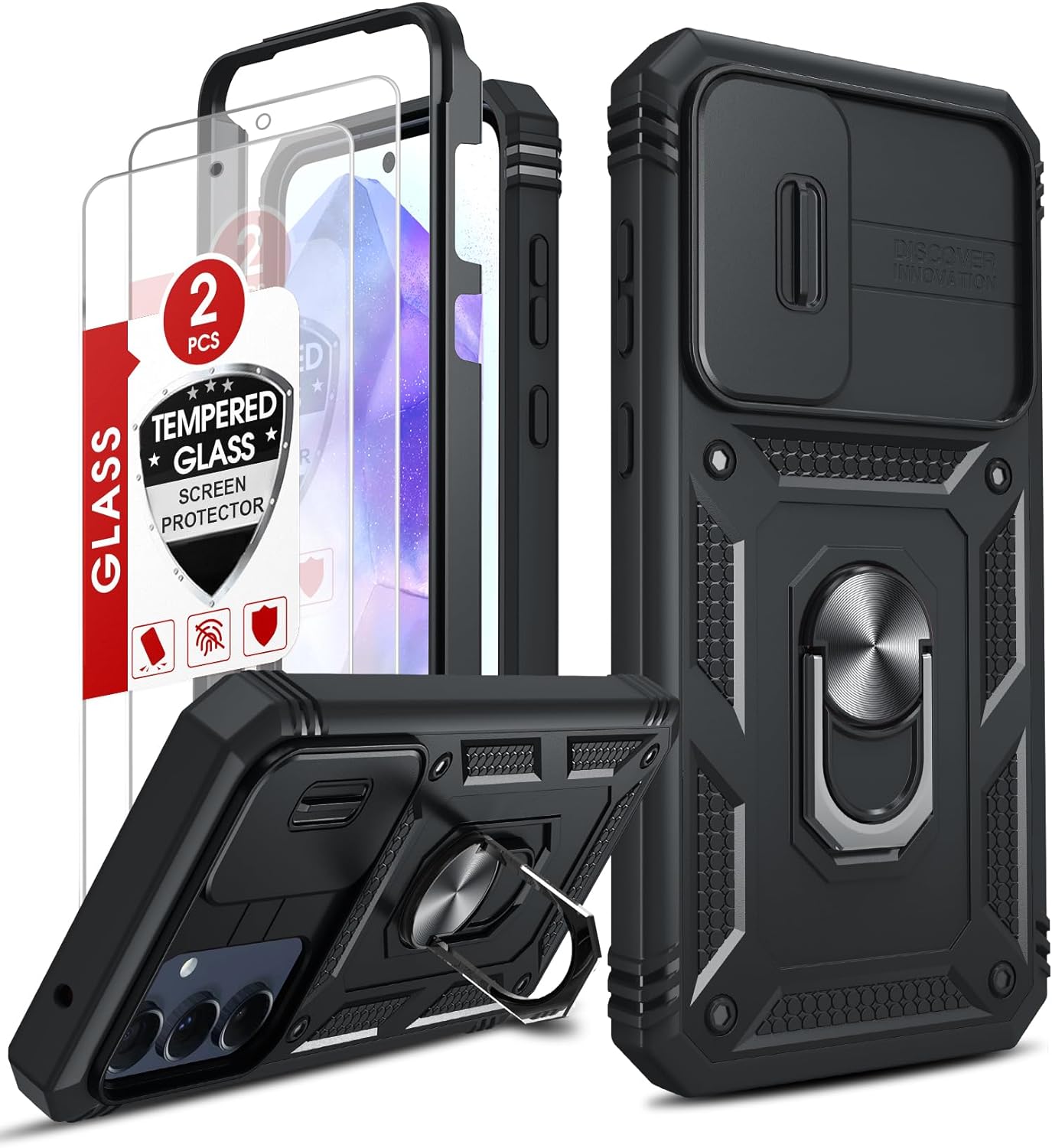 LeYi for Samsung Galaxy A55 5G Case with Camera Cover Slider, Full Body Armour S...