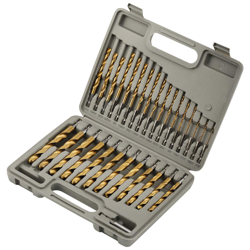 COMOWARE Titanium Impact Drill Bit Set - 30 Pcs Hex Shank HSS, Quick Change Desi...
