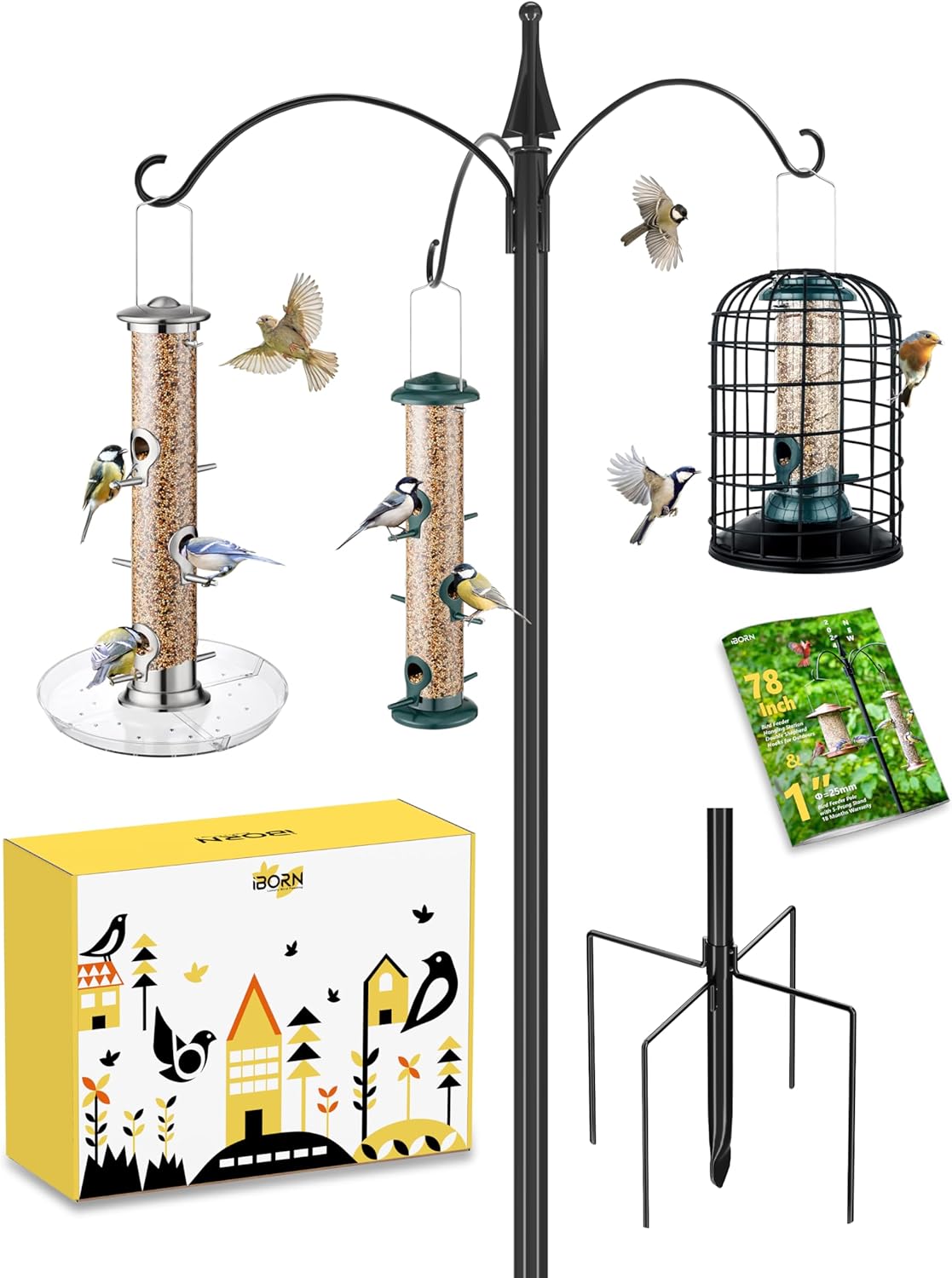 iBorn Bird Feeders Hanging Station 76Inch Wild Bird Feeding Station Pole Stand O...