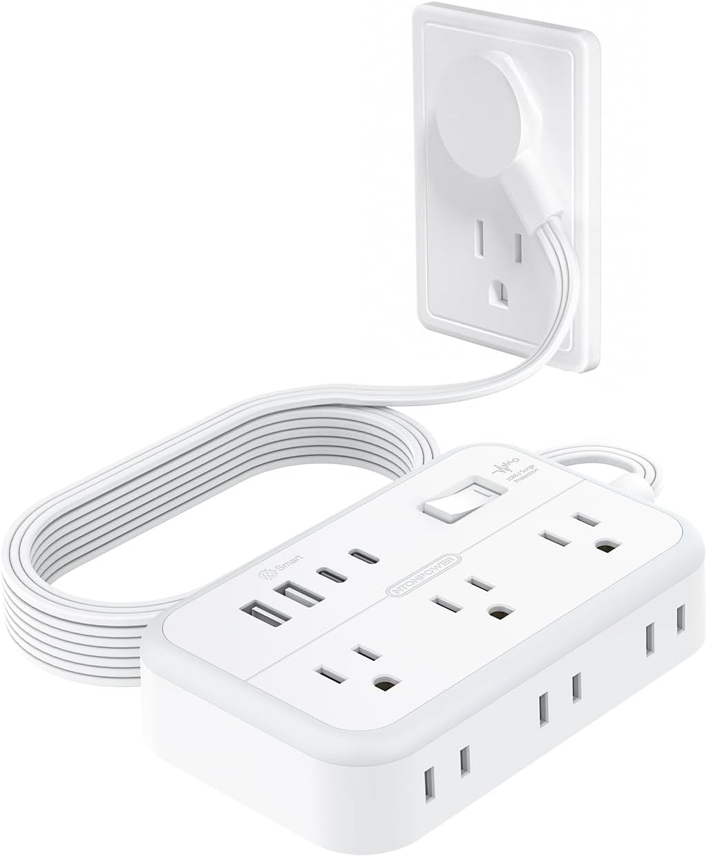 Surge Protector Power Strip with 6 Outlets 4 USB Ports(2USB C), Flat Extension C...