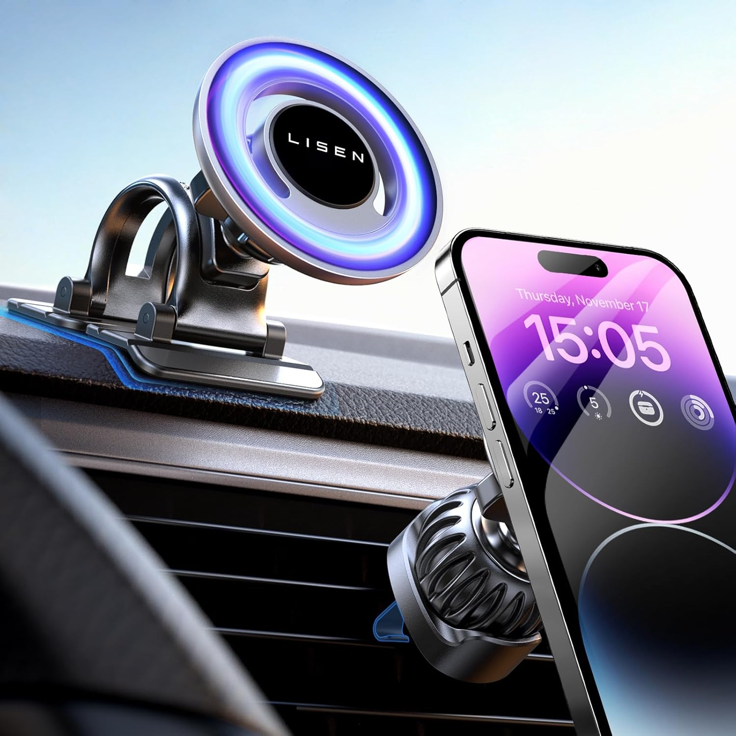 LISEN for Magsafe Car Mount [20x N52 Magnets] Magnetic Car Phone Holder,Dashboar...