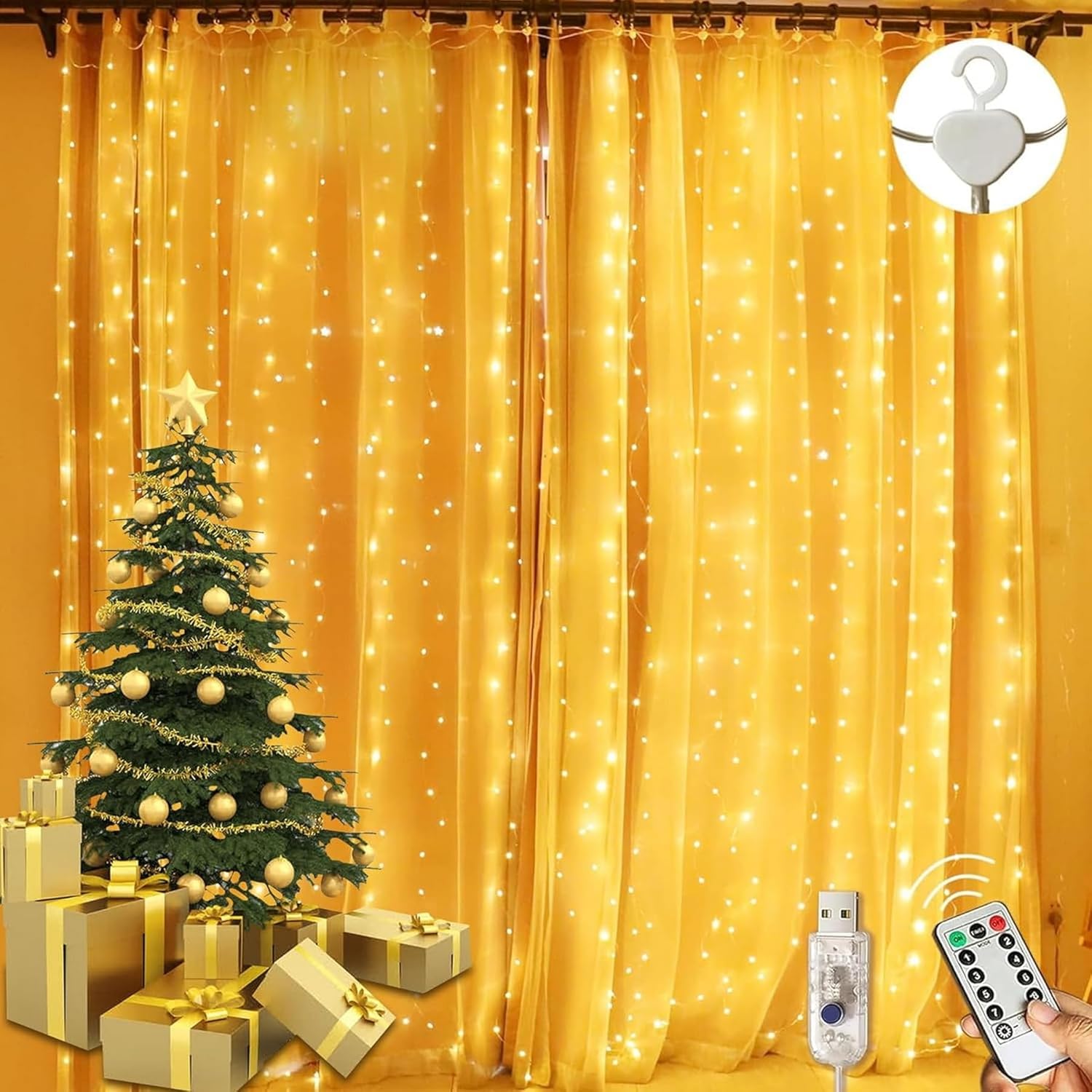 LITYBY Curtain Fairy Lights, 3m×3m 300LED Lights for Bedroom, 8 Modes String wit...