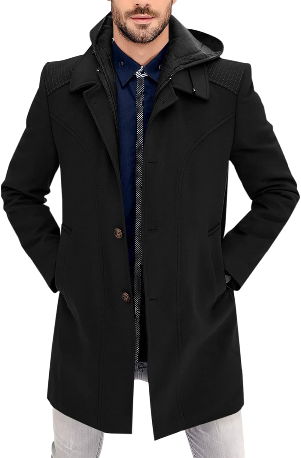 PASLTER Mens Trench Coat Wool Blend Single Breasted Pea Coat Casual Slim Fit Jac...