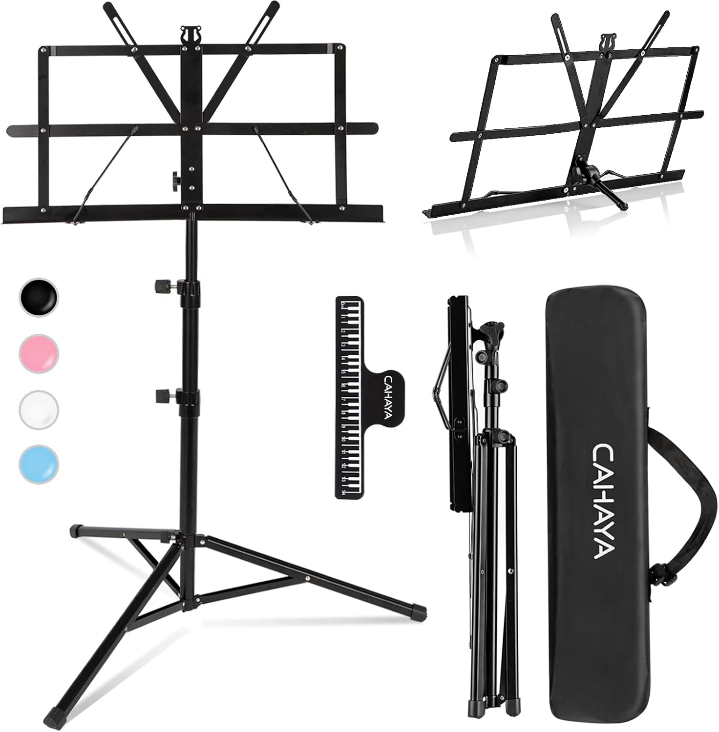 CAHAYA Sheet Music Stand Metal Portable with Carrying Bag, Music Book Clip, Port...