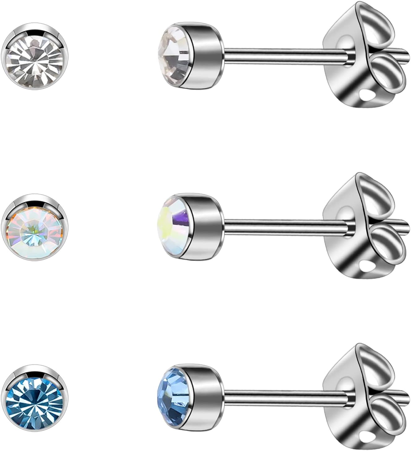 3 Pairs/Set Women's Stud Earrings Titanium Girls' Earrings Hypoallergenic Crysta...