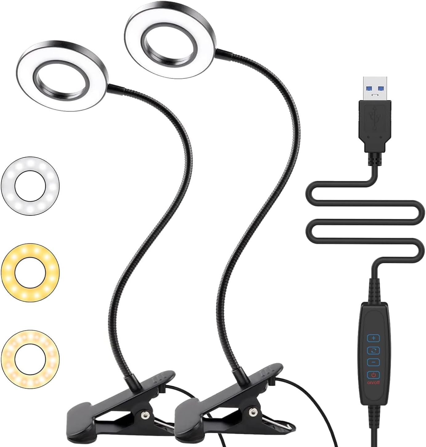 Miady 2 Pack LED Clip on Lamp Reading Book Light for Kids Reading in Bed, 3 Colo...