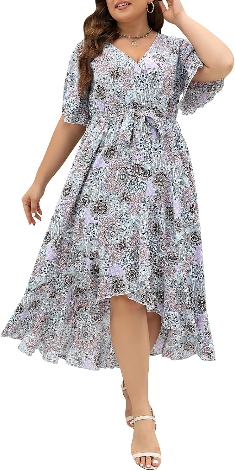 Keluummi Plus Size Wedding Guest Maxi Dress for Curvy Women, Summer Casual Boho...