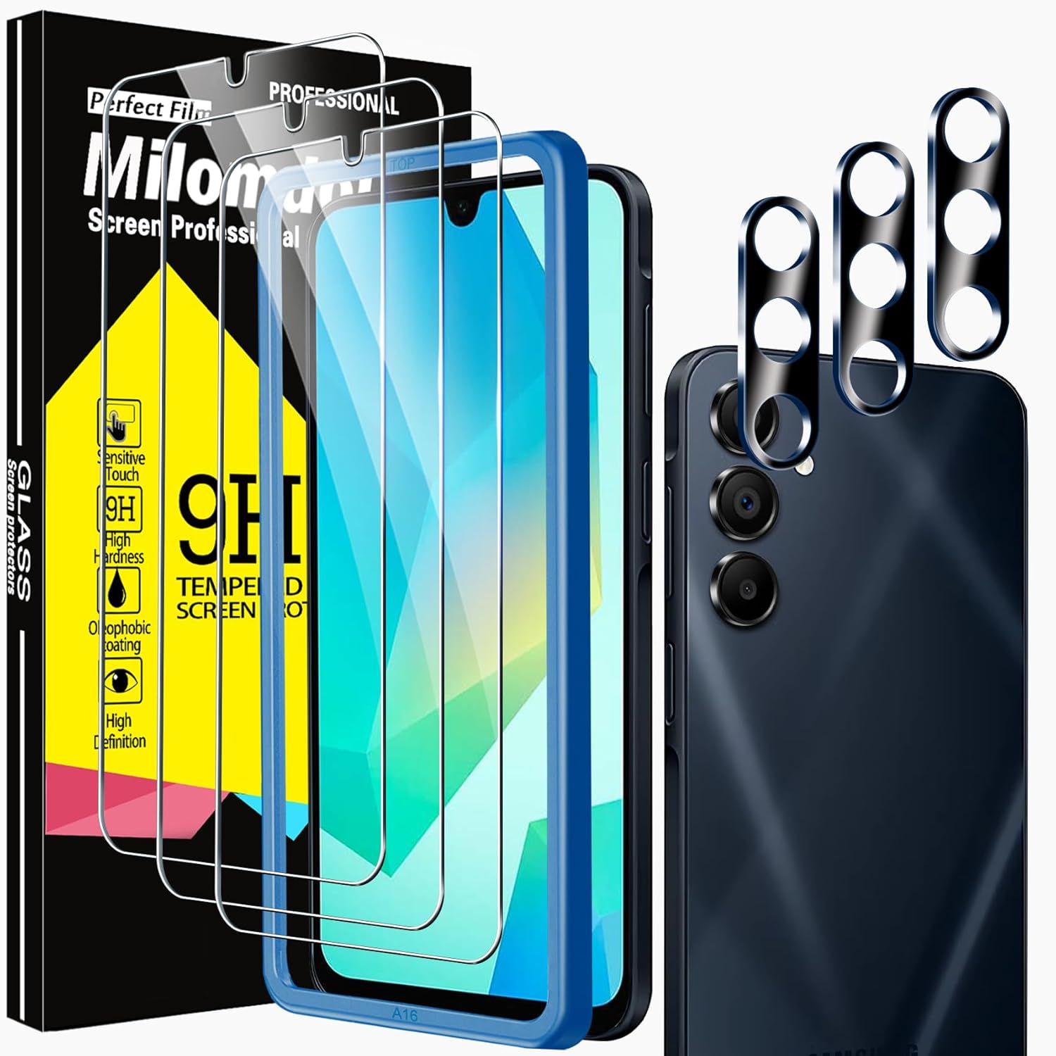 Milomdoi 3 Pack Tempered Glass for Samsung Galaxy A16 5G Screen Protector with 3...
