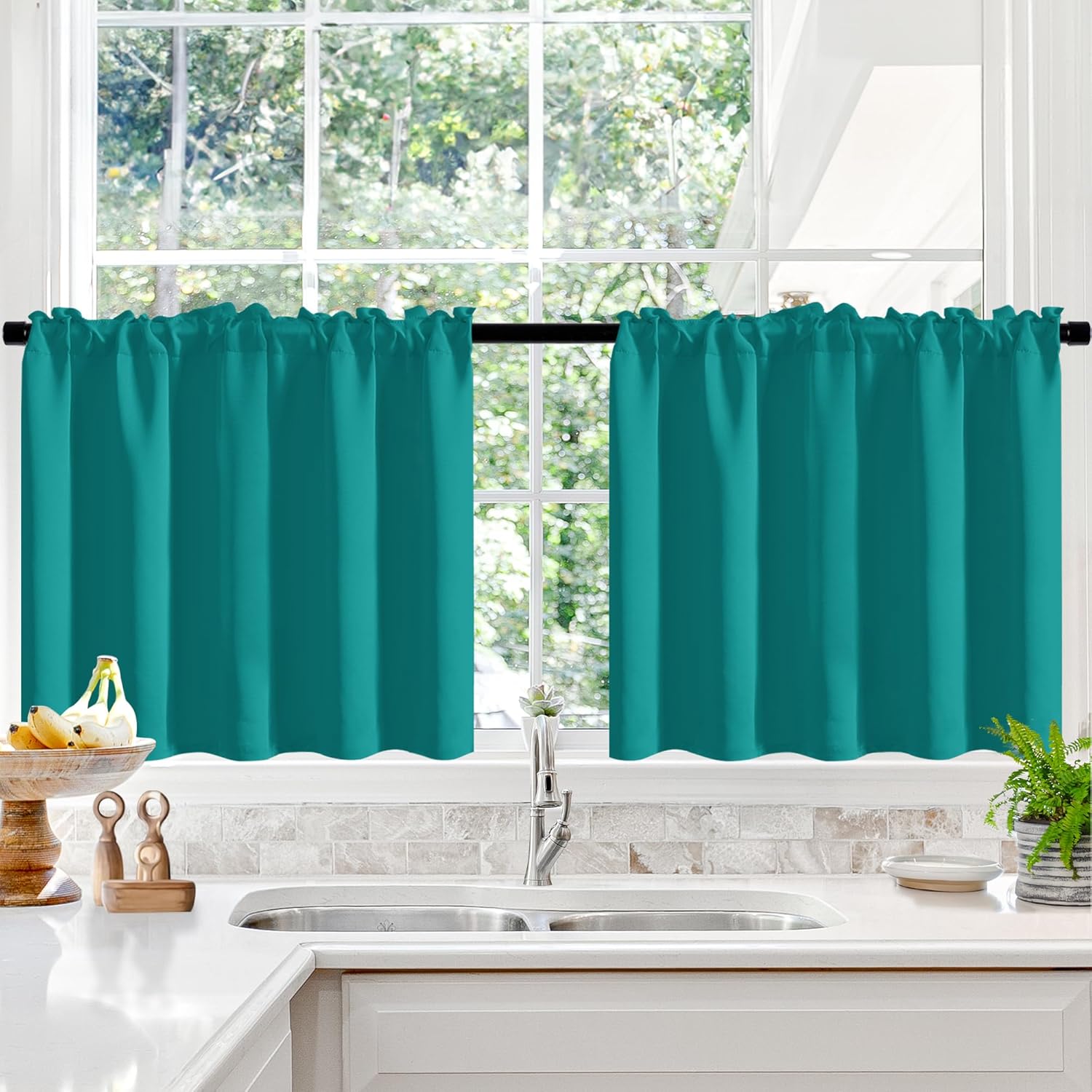 Deconovo Short Curtains, Blackout Kitchen Curtains Set for Windows, Cafe Bathroo...
