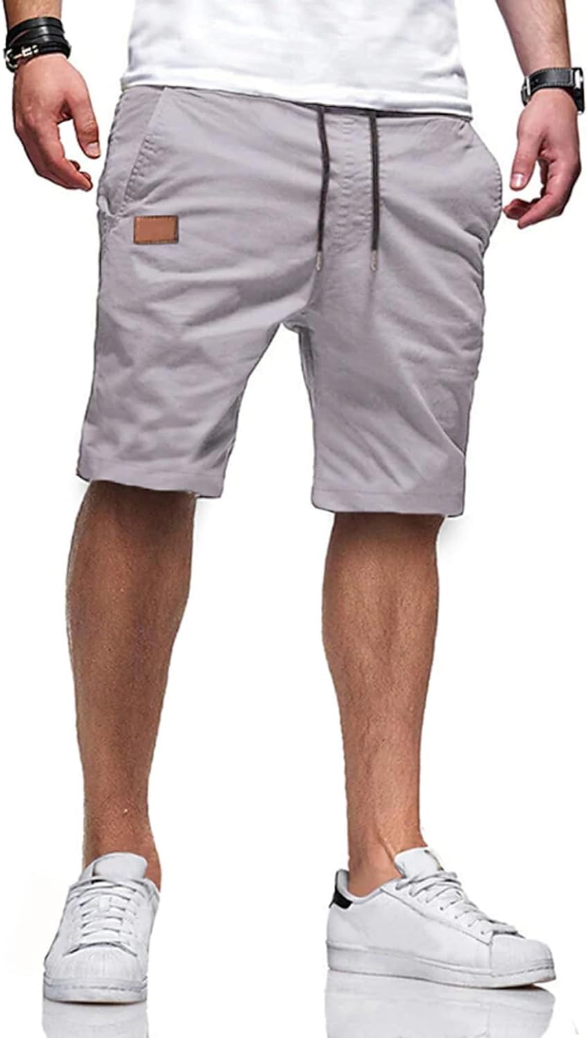 DELCARINO Mens Casual Elastic Waist Cargo Short Relaxed Fit Drawstring Classic C...