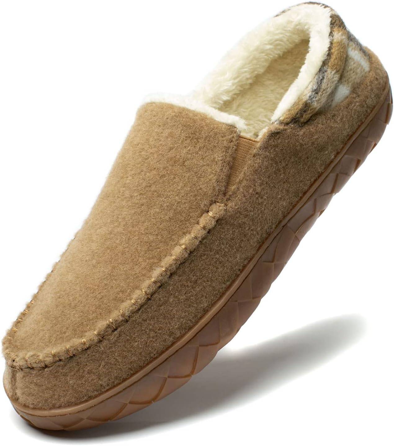 NewDenBer Men's Moccasin Slippers Warm Memory Foam Felted Wool Plush Shearling L...