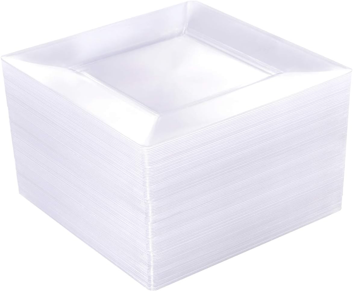 WDF 60PCS Clear Plastic Plates-9.5inch Square Disposable Plates - Premium Square...