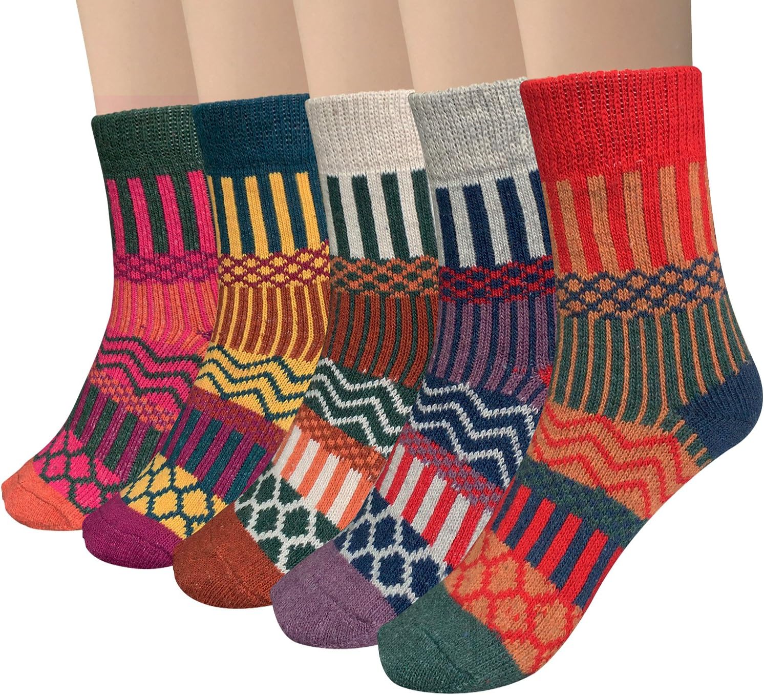 Chalier Finery 5 Pairs Women Wool Socks, Thick Warm Knitting Thermal Socks, Ladi...