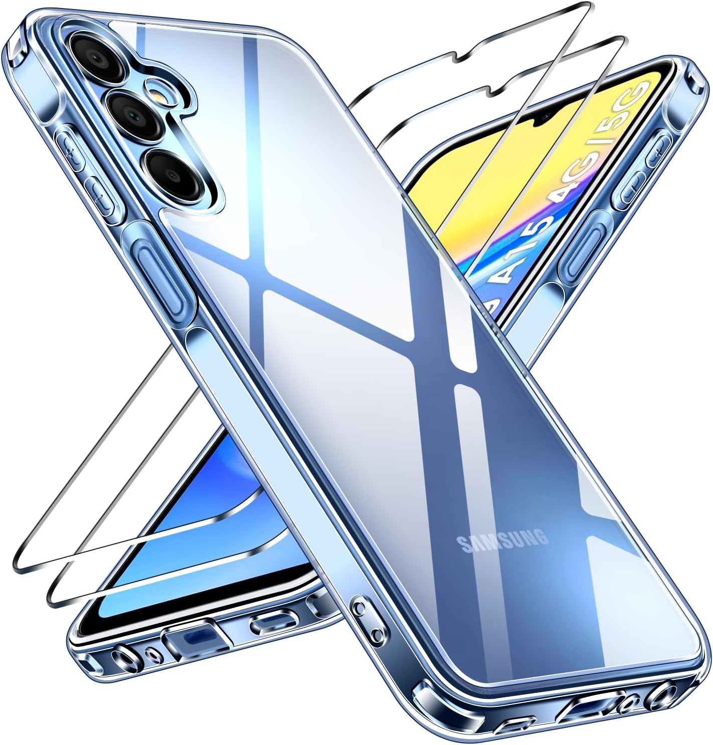 ivoler Cover for Samsung A15 Phone Case, 2 Pack Tempered Glass Screen Protector,...