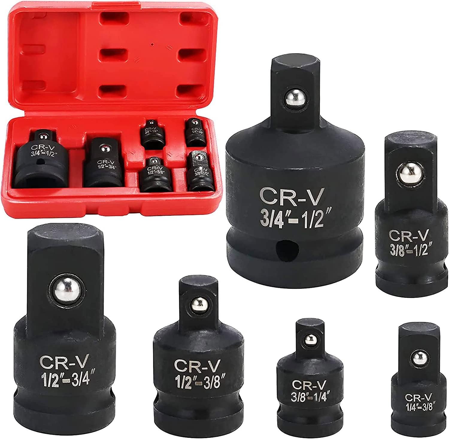 6PCS Impact Socket Adapter and Reducer Set, 1/4" 3/8" 1/2" 3/4" Impact Adapter S...