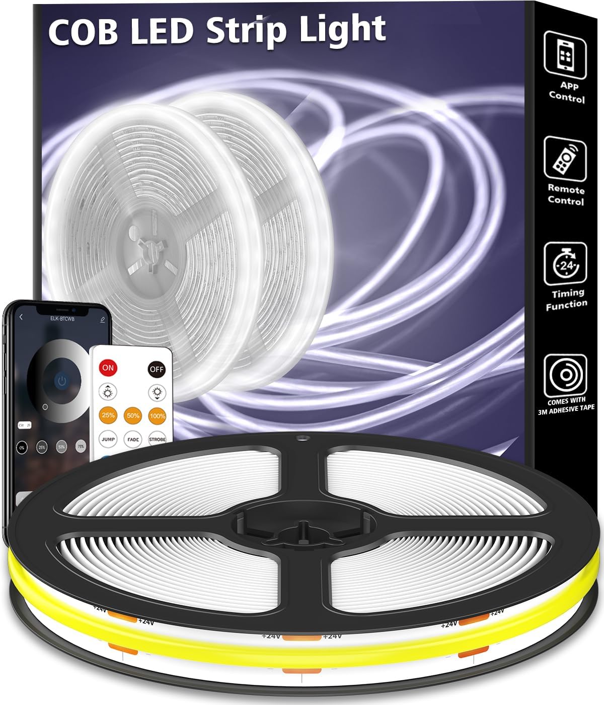 LETIANPAI White COB Light Strip 15M, Dimmable White LED Strip, Bright 6500K Dayl...