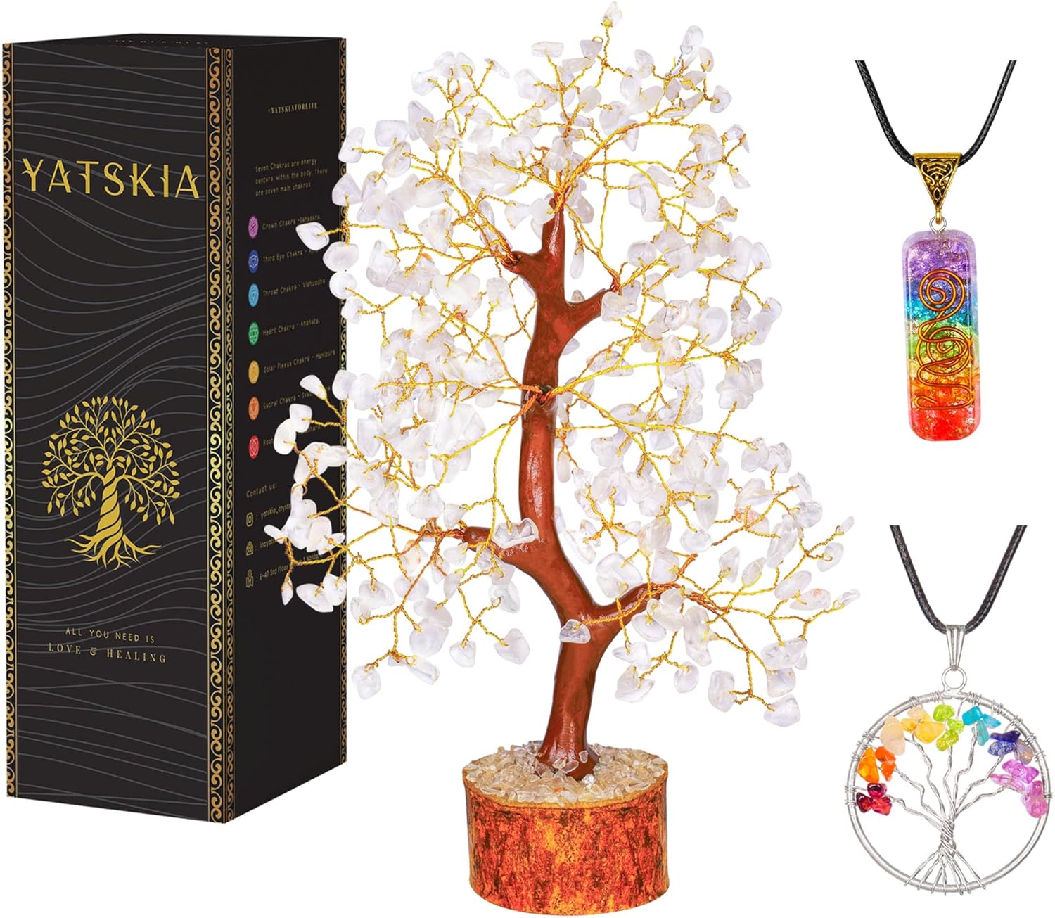 YATSKIA Clear Quartz Crystal Tree - Money Tree of Life - Housewarming Gift - Gem...