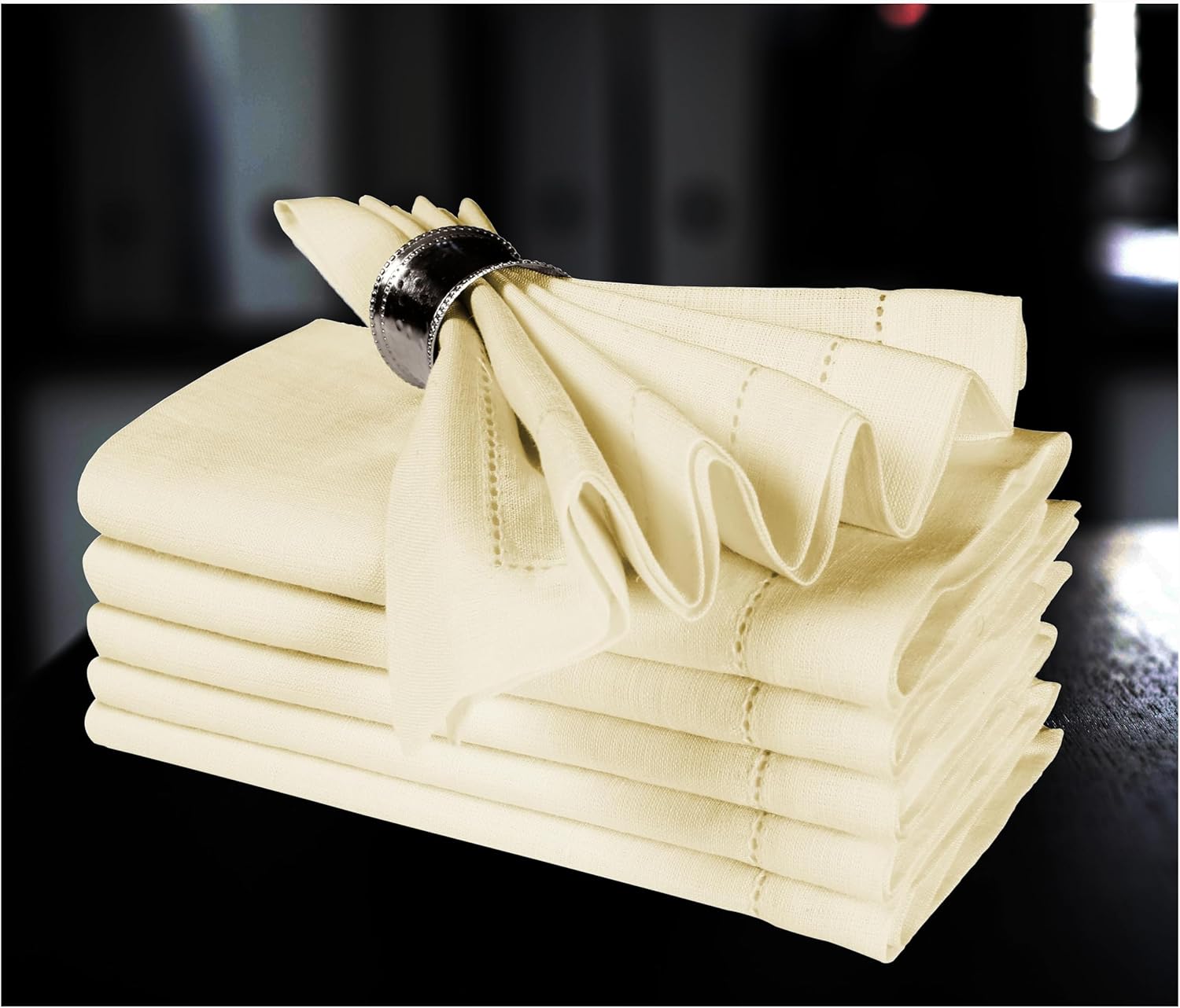 Cloth Napkin Set of 4 Size 18x18 inches- 100% Linen Hemstitched Napkins,18"x18"...