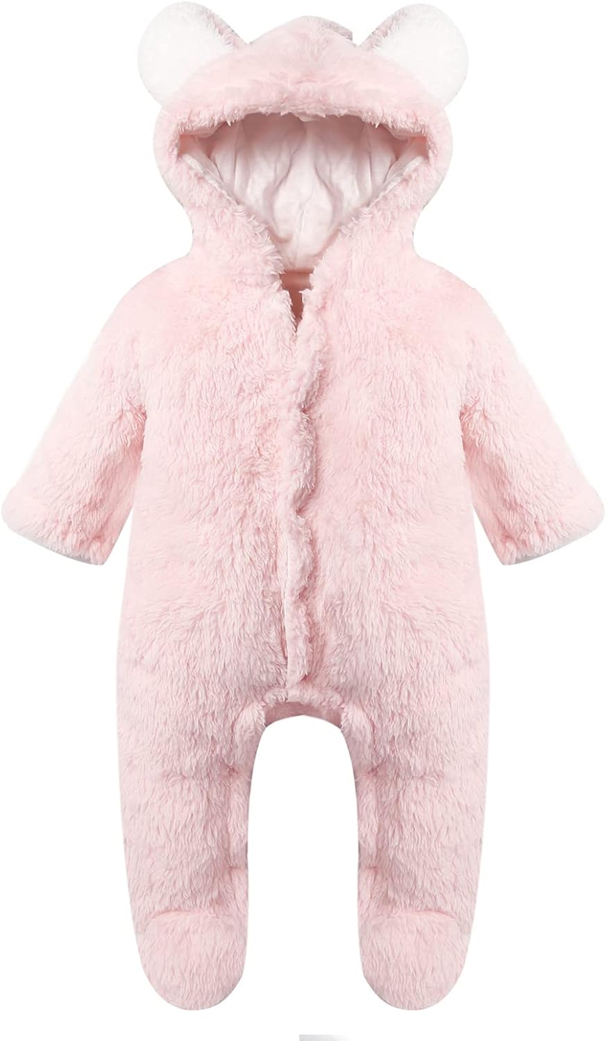 Camidy Newborn Baby Girl Boy Cute Bear Ear Warm Fleece Hooded Jumpsuit Romper Sn...